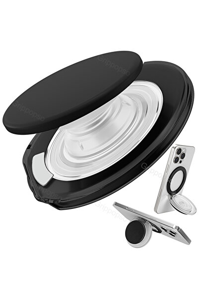 Choice1 حامل هاتف شفاف أسود من Grippopso لـ MagSafe مع مسند مدمج وحامل قابل ل...