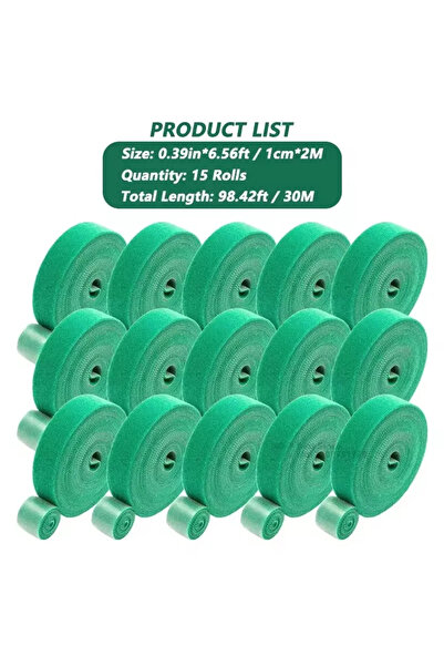 Choice 15 لفة (30 متر) من أربطة كابلات نايلون لاصقة للنباتات، لون أخضر، قابلة...