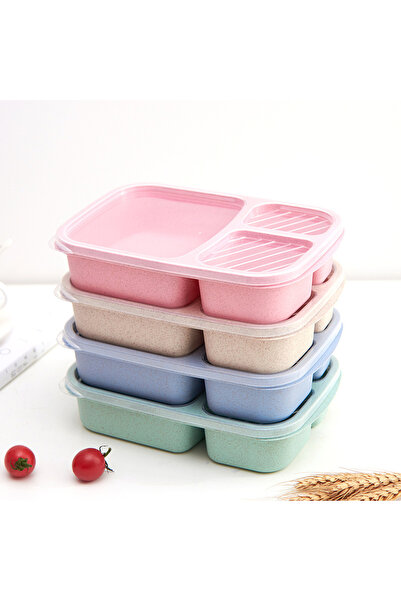 choice2 1 Light Blue Bento Lunch Box 3 Compartment Wheat Straw Meal Prep Food...