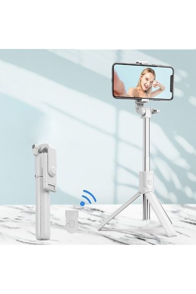 Choice1 حامل ثلاثي القوائم لاسلكي بلوتوث H1 أبيض، حامل هاتف للسفر والأنشطة ال...