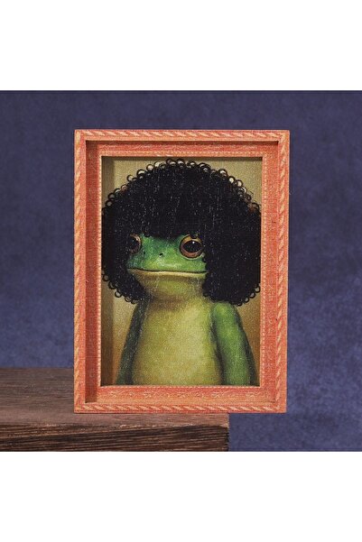 Choice1 D 1pc Quirky Wig Frog Wooden Fridge Magnet, Funny Frog Retro Framed A...