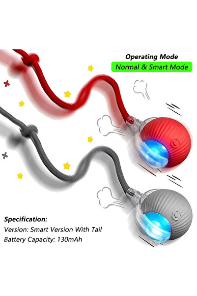 Choice15 لعبة كرة تفاعلية للكلاب والقطط، بذيل أحمر ورمادي، كرة دوارة أوتوماتي...