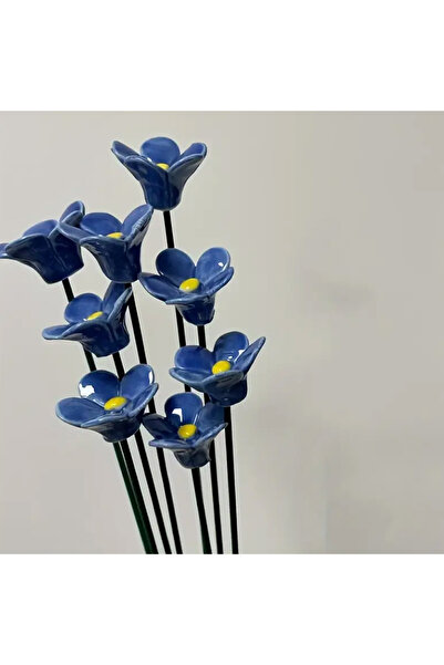 Choice1 3 قطع من زهور "لا تنساني" الاصطناعية المصنوعة من السيراميك الأزرق، بط...