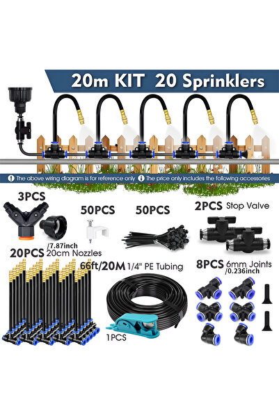 Choice3 طقم 20 متر، نظام يحافظ على البرودة بالرذاذ 1/4 بوصة 4/6 مم، فوهة قابل...
