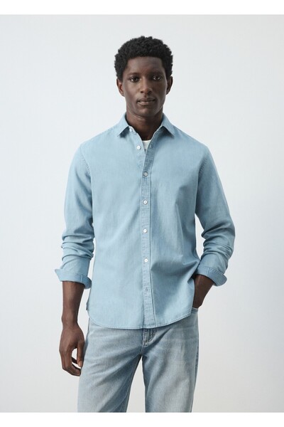 MANGO Man Pamuklu keten denim gömlek