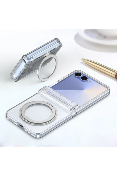 Choice13 غلاف هاتف Galaxy Z Flip7 شفاف مطلي بالكهرباء، مزود بحامل مغناطيسي دو...