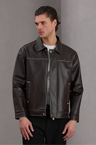 Bossago New Season Premium Quality White Faux Leather Jacket with Stitching D...