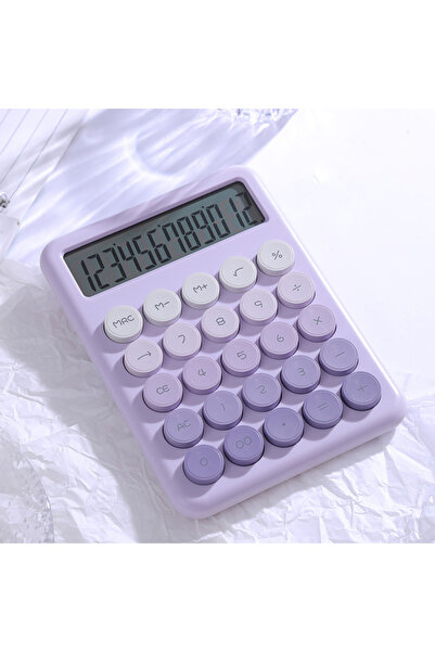 Choice1 آلة حاسبة ميكانيكية بنفسجية اللون، بأزرار دائرية كبيرة، شاشة LCD كبير...