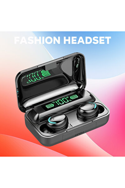 Choice سماعات رأس لاسلكية بلوتوث F9 TWS سوداء - علبة شحن كبيرة السعة وشاشة رق...