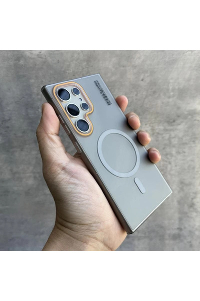 Choice7 جراب حماية فاخر غير لامع باللون الرمادي الفاتح مع شحن لاسلكي مغناطيسي...