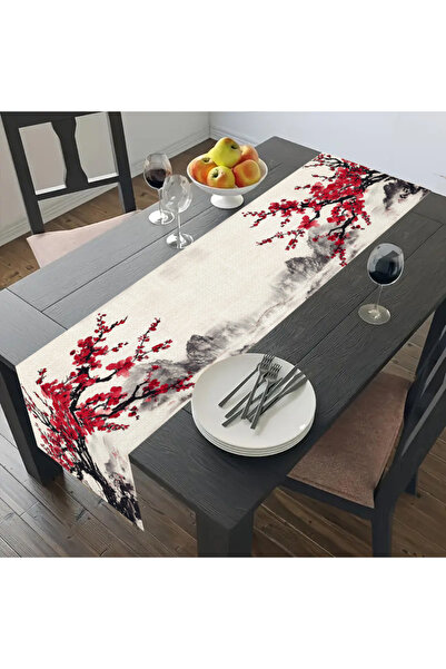 Choice مفرش طاولة طويل بنقشة زهر الكرز، مقاس 33×183 سم، قطعة واحدة - تصميم زه...