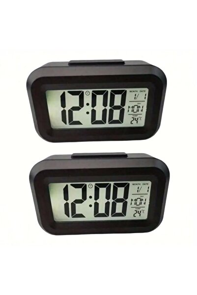 Choice4 منبه رقمي ذكي أسود (قطعتان) مع شاشة LCD سوداء وبيضاء، مزود بمؤشر لدرج...