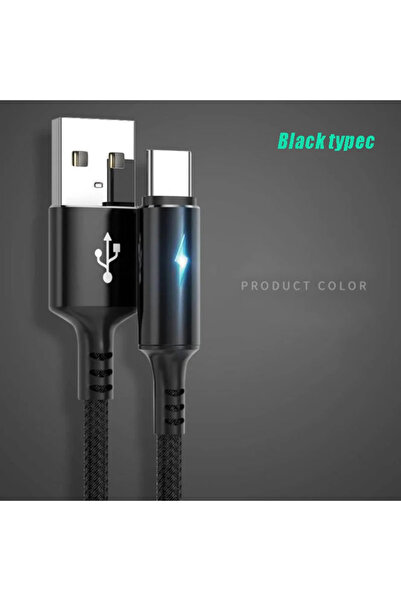 Choice3 كابل USB من النوع C بطول 1.2 متر، مزود بإضاءة LED سوداء، يدعم الشحن ا...