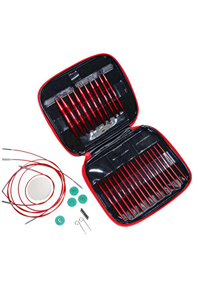 Choice Red Circular Knitting Needle Set Aluminum Alloy Supplies Portable Knit...