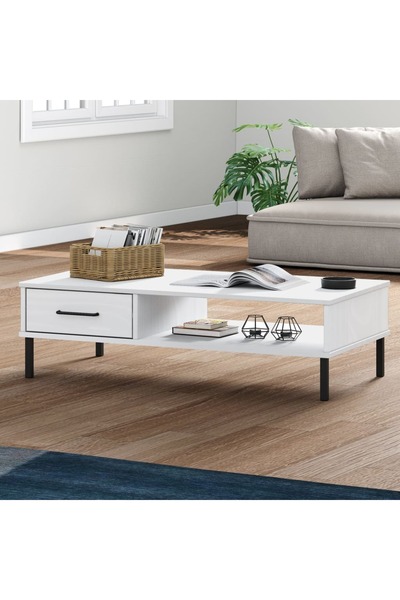 Concept Masă de cafea cu picioare metalice din lemn masiv de pin alb „OSLO”