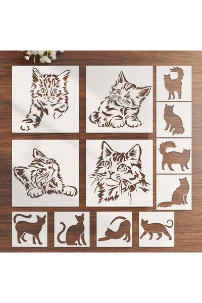 Choice مجموعة من 12 قطعة من قوالب الرسم على الجدران بتصميم قطط لطيفة، قابلة ل...