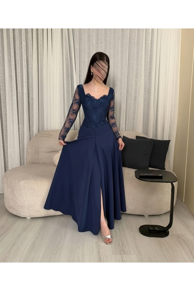 elin فستان سهرة كحلي طويل