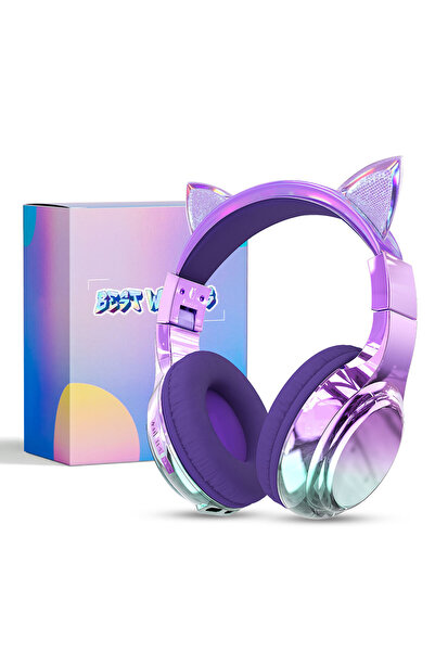 Choice1 Cat Ear Purple Unicorn Wireless Headphones for Kids Girls Bluetooth E...