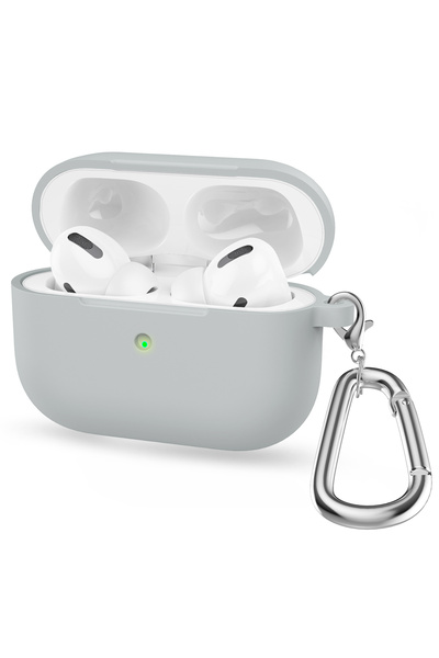Choice10 جراب سيليكون رمادي فاتح لسماعات AirPods Pro، جراب بلوتوث مزود بخطاف ...