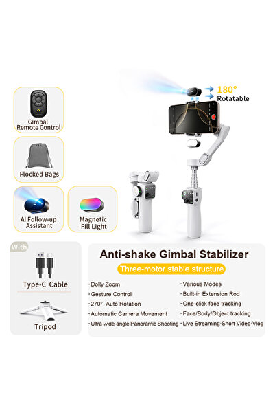 Choice5 طقم أبيض من AHUAN، مثبت جيمبال محمول مضاد للاهتزاز، عصا سيلفي طويلة ل...