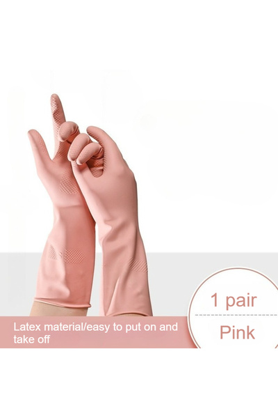 Choice5 قفازات غسل الأطباق من اللاتكس، لون وردي متوسط، زوج واحد، ببطانة قطن و...