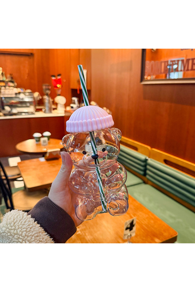 Choice1 كوب بلاستيكي جديد على شكل دب، سعة 0.6 لتر (20 أونصة)، وردي اللون، مزو...