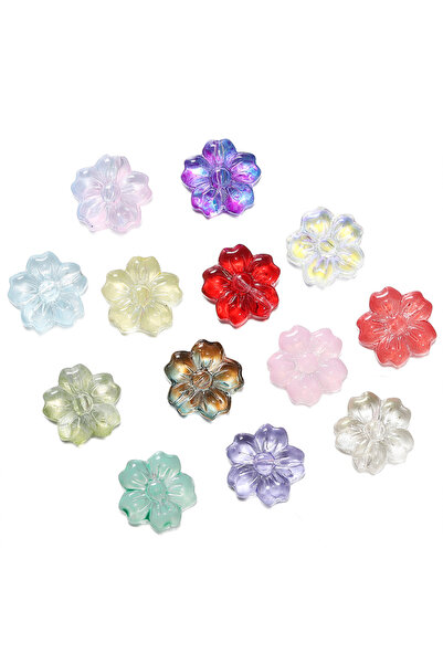 Choice3 Random mixed 30pcs Colored Glass Flower Shaped Beads Five Petal Flowe...