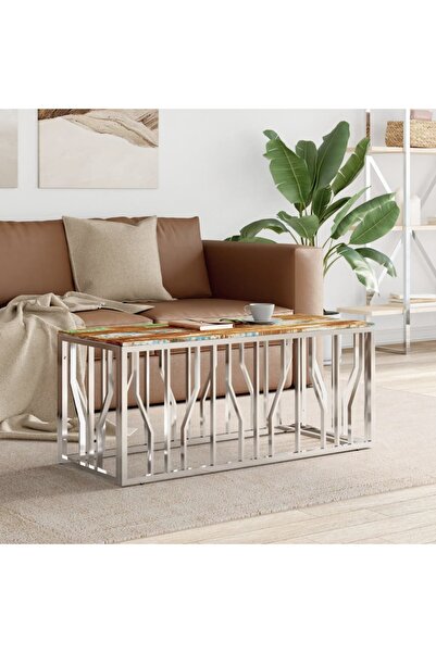 Concept Masă de cafea din oțel inoxidabil și lemn masiv reciclat