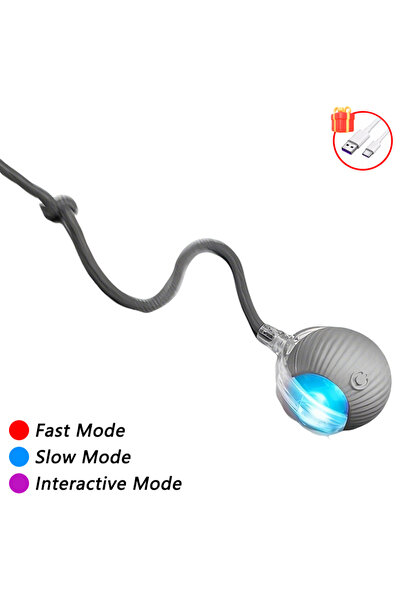 Choice3 كرة قطط رمادية قابلة لإعادة الشحن، تفاعلية تلقائية، مع ذيل صناعي، لعب...