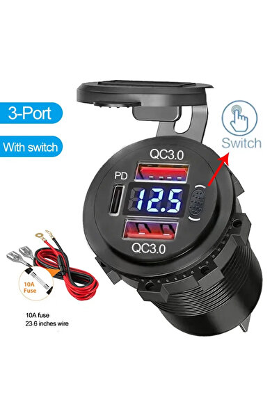 choice2 3Ports with Wire 96W Dual PD QC3.0 USB Car Motobike Charger with Volt...