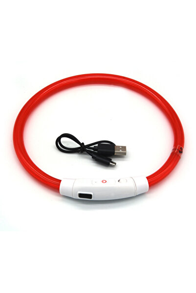 Choice14 M(50cm) Red USB Rechargeable LED Fiber Optic Collar for Pets Luminou...