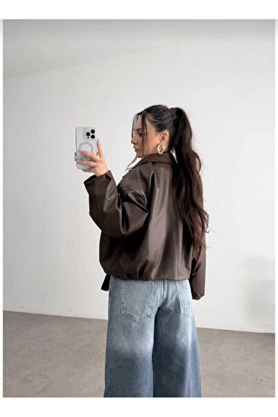 Rowsmen Women's Bomber Oversize Leather Jacket – Oversize Relax Fit, Casual W...