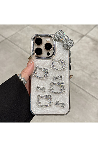 Choice5 غلاف هاتف ثلاثي الأبعاد فضي اللون بتصميم شخصية هيلو كيتي من سانريو، م...