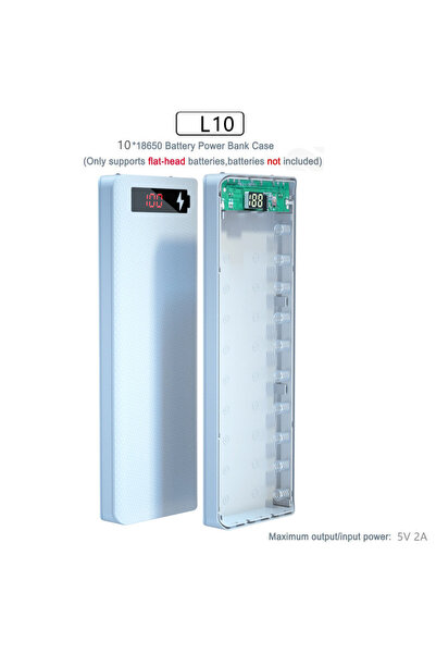 Choice حافظة بطارية بيضاء بعشر فتحات، 10 بطاريات 18650، حامل بطارية، غطاء شحن...