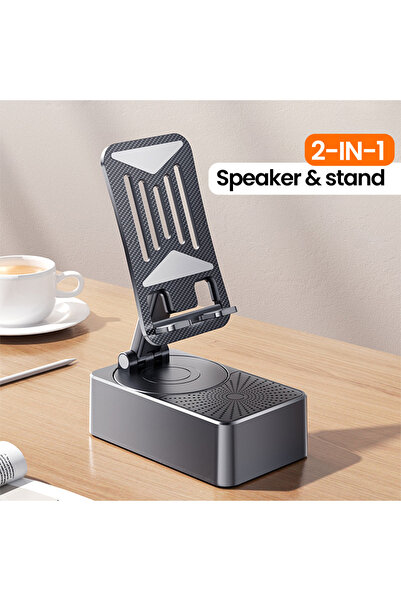 Choice حامل هاتف أسود 3 في 1، مكبر صوت بلوتوث لاسلكي 3 في 1، حامل مكتبي قابل ...