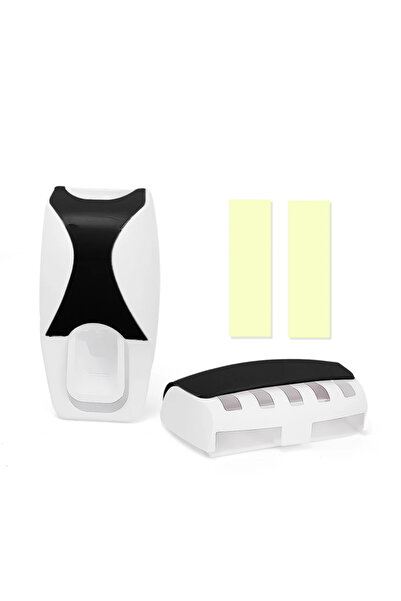 Choice4 حامل فرشاة أسنان أسود اللون، طقم واحد، مع موزع معجون أسنان أوتوماتيكي...