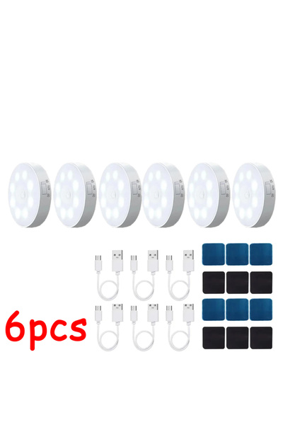 Choice7 Heinast White 6PCS Motion Sensor Light USB Rechargeable Night Light L...