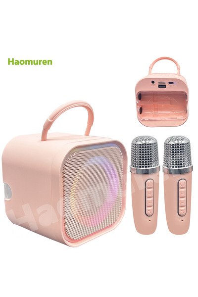 Choice جهاز كاريوكي صغير من هاومورين، وردي اللون، بميكروفونين، مناسب للأطفال ...