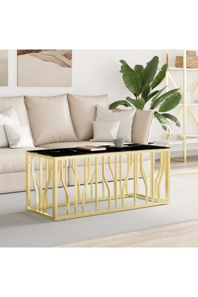 Concept Masă de cafea, aurie, 110x45x45 cm, oțel inoxidabil și sticlă