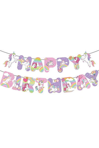 Choice MULTI Cartoon Unicorn Rainbow Cloud Flag Pulling Girl Happy Birthday T...