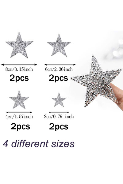 Choice 8 قطع من رقع النجوم اللاصقة بالكي، مرصعة بأحجار الراين اللامعة، ذاتية ...