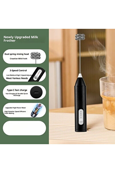 Choice black-1pc MINI Milk Frother USB Rechargeable 3 Speeds Foam Maker Coffe...