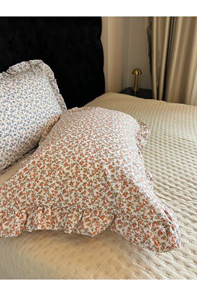 ToffyStore 2-Piece Nostalgic Pattern Ruffled Pillowcase - Orange