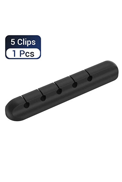 Choice14 منظم كابلات USB من السيليكون الأسود، 5 مشابك، لفافة كابلات شحن USB، ...