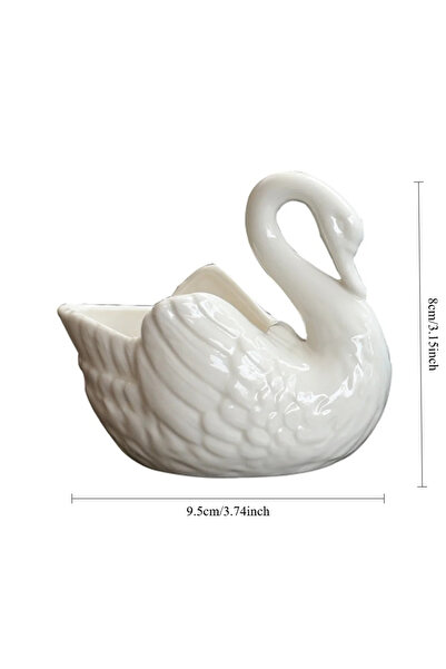 Choice صندوق تخزين سيراميكي أبيض على شكل بجعة، مقاس 9.5 × 8.5 سم، يُستخدم كحا...