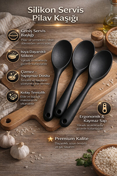 Single (3 Pieces) Pilav Spoon Ultra Hard Tip Silicone High Heat Resistant Non...