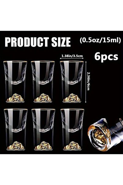 Choice ٦ قطع من أكواب شوت فاخرة من جولد ماونتن، سعة 15 مل، مزينة بتفاصيل من و...