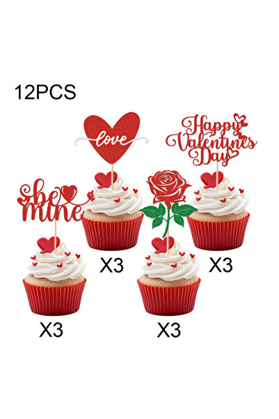 Choice 12PCS 12PCS Happy Valentine's Day Cupcake Toppers Glitter Sweet Love B...