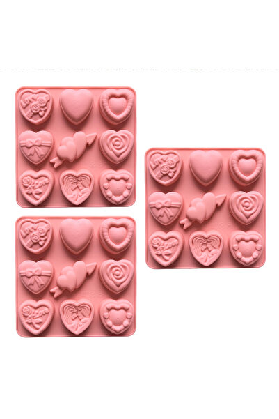 Choice 011 وردي، 3 قطع، 9 تجاويف، 9 أشكال مختلفة لعيد الحب، قوالب سيليكون للش...
