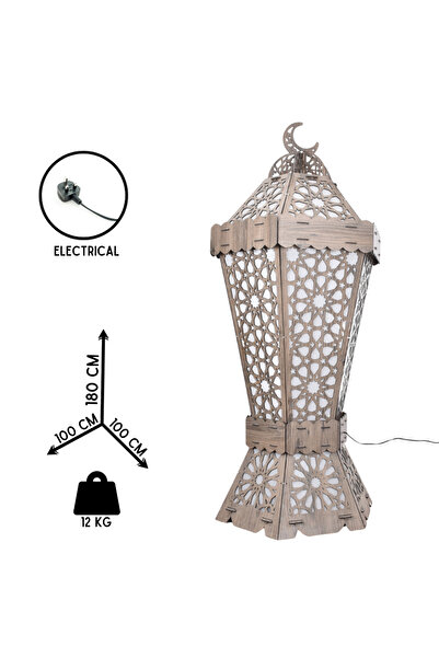 NAWADER فانوس رمضان الخشبي الكهربائي – تصميم تراثي فاخر NS005, GRAY